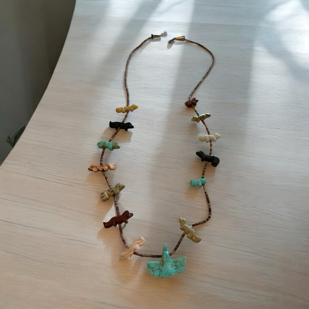 Animal Fetish Necklace with Turquoise, Shell and Stone Accents from New Mexico